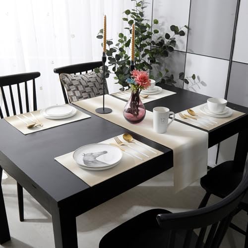 Cream Ombre Table Runner and Placemats for Dining Table,Burlap Coffee