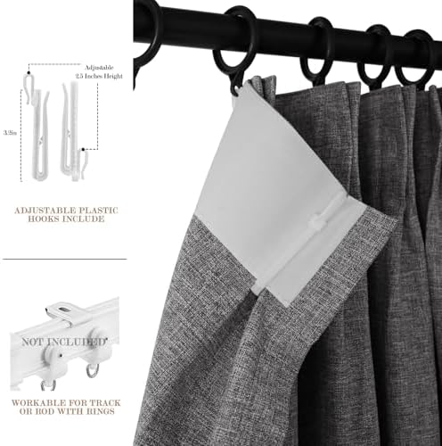 Fcosie Pinch Pleated Blackout Linen Curtains 84 Inch Length for Living