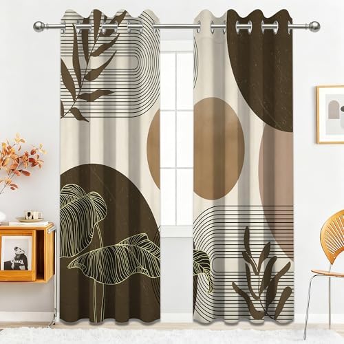 Brown and Beige Blackout Curtains, Light Brown Tan Taupe Boho Mid