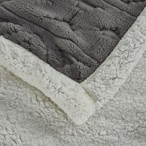 LEVINIS Boho Sherpa Throw Blanket 60'' × 80'', Dark Grey