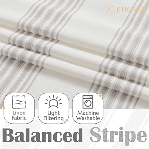 jinchan Striped Linen Curtains 63 Inch Length for Living Room Grey