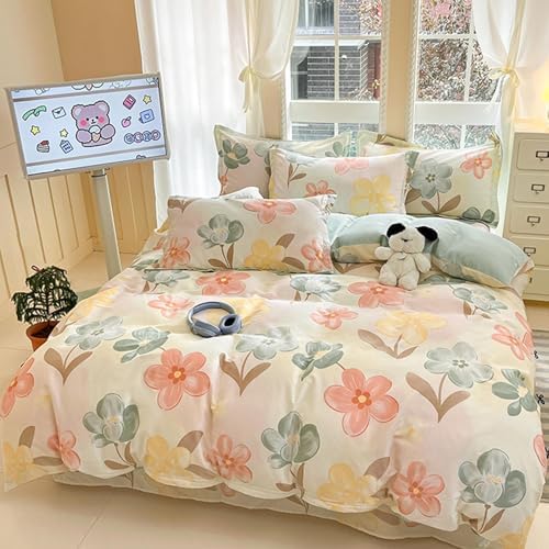 Floral Duvet Cover Set Queen Size, Super Soft Breathable Cotton