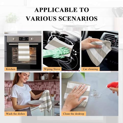 Kitchen Towels Set 3 Pack Classical Stripe Absorbent Dish Towels for