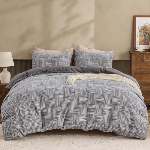 Simple&Opulence 100% Cotton Duvet Cover Queen Size, 3 Pcs Checkered