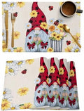 Placemats Set of 8, Beige Gnomes Daisy Woven Placemat, Linen Place