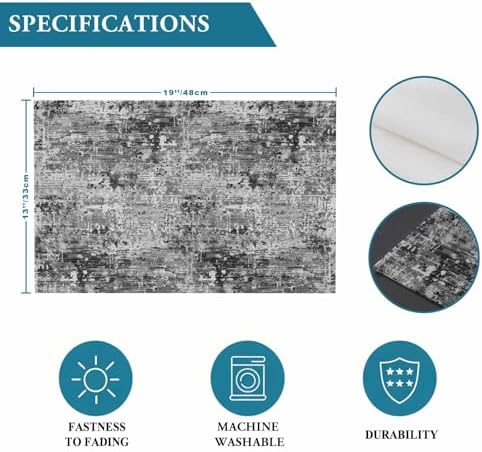 Placemats Set of 8, Black Grey Gradient Table Mats Washable Non-Slip