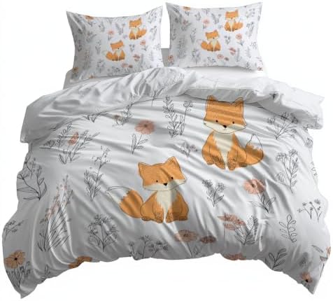 King Duvet Cover Set Soft Microfiber Animal Wildflowers White