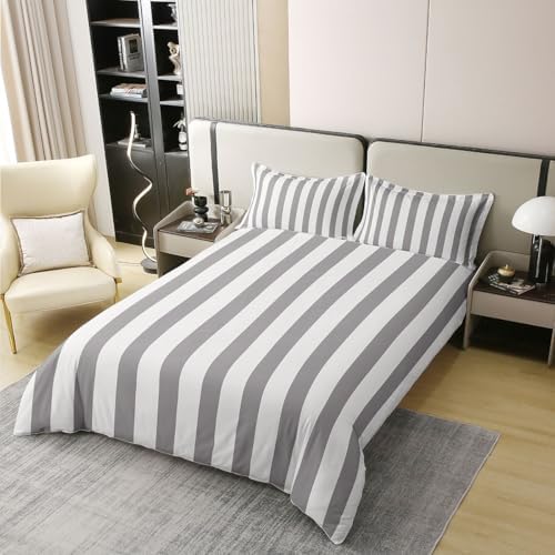 Erosebridal Gray Striped 100% Cotton King Comforter Cover Simple