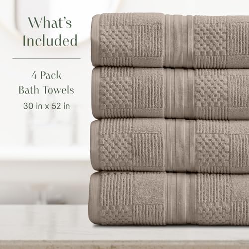 Springtree Home 100% Cotton Bath Towel Set | 4-Pack | Textured | Brown