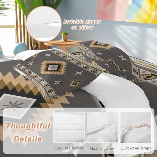 Gray Brown Boho Duvet Cover Set Full Size,Vintage Farmhouse Abstract