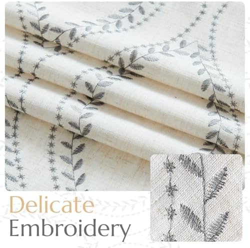 jinchan Boho Linen Curtains 63 Inch Grey on Beige Grommet 2 Panels