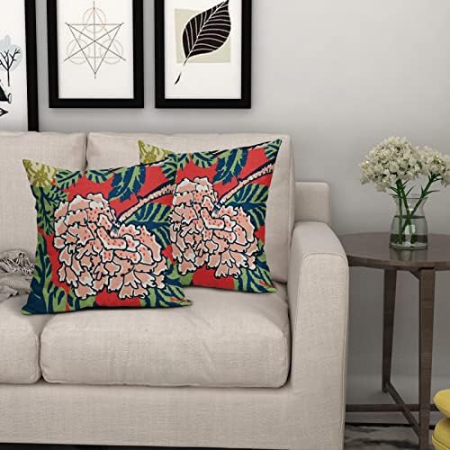 Red and White Floral Pillow Covers 18x18 Inch Set of 2 Summer Green