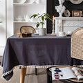 Linen Cotton Fabric Table Cloth with Pompons for Retangular Square