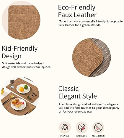 Maxpearl Faux Leather Placemats Set of 6, Easy to Clean, Brown