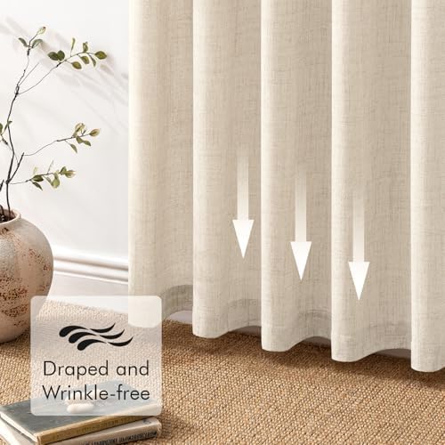 MIULEE Faux Linen Curtains 63 Inch Length 2 Panels Natural Cream Beige