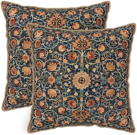 William Morris Vintage Floral Velvet Pillow Covers Set of 2 18x18 Inch