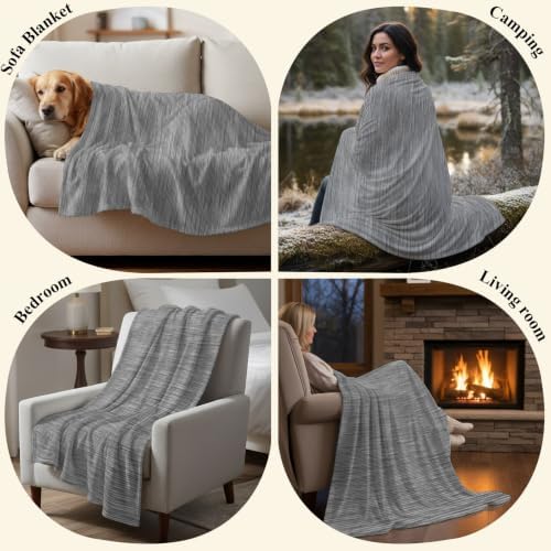 Solid Super Soft Cozy Flannel Fleece Blanket- Solid Color Gray Linen