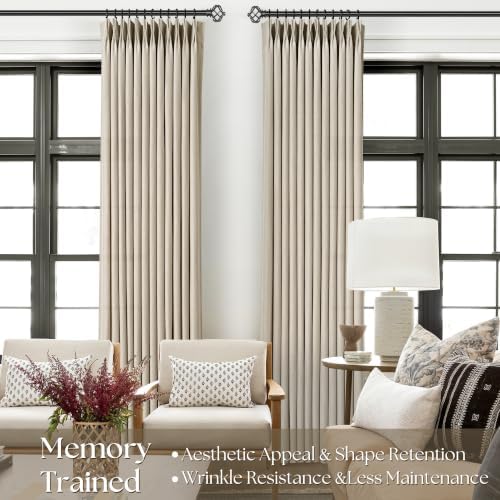 Greige Taupe Linen Pinch Pleated Curtains 84 Inch Length for Living