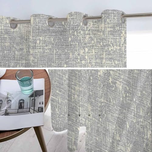 Gray Beige Linen Textured Sheer Curtains 63 Inch Long 2 Panels
