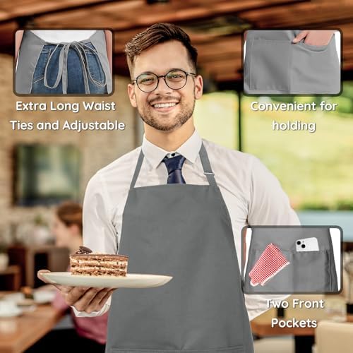 4 Packs Waterproof Cooking Chef Bib Aprons with 2 Pockets for Men