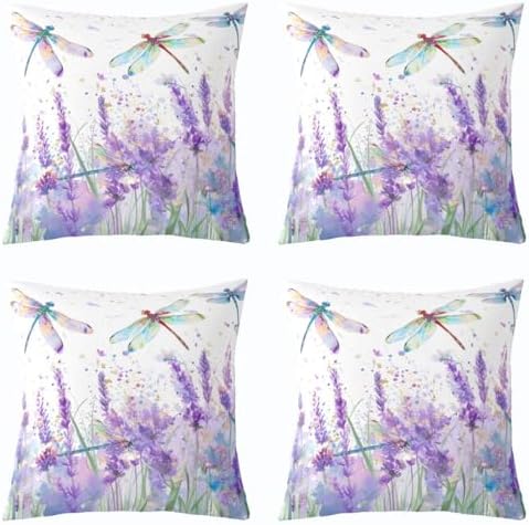 Feelyou Dragonfly Square Cushion Covers Set of 2, Purple Lavender