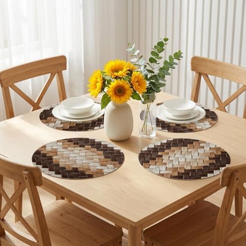 Neutral Woven Pattern Faux Leather Placemats Set of 8, 12in