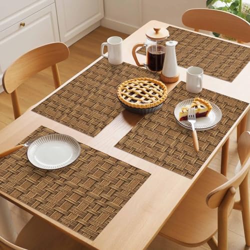 Placemats Set of 8, Vintage Rattan Woven Placemat, Linen Place Mats