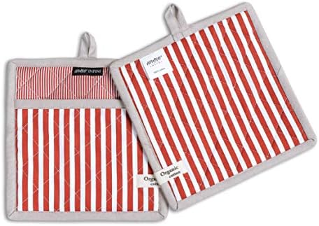 AMOUR INFINI Striped Pot Holders and Oven Mitts Heat Resistant Non