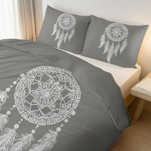 3-Piece Duvet Covers Set Full Bohemia White Dream Catcher Gray – Soft