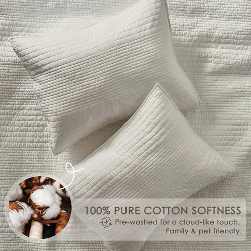 palassio 100% Cotton Quilt Set California Cal King Size, Light Beige
