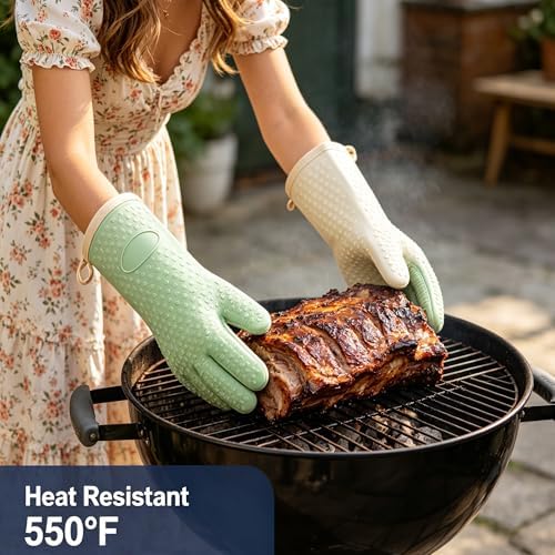 4 Pack BPA-Free Soft Silicone Oven Mitts,550F Heat Resistant Cooking