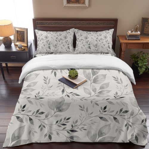 Leaves Twigs King 4 Piece Duvet Cover Set, Rustic Country Minimalist