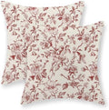 Red Vintage Floral Pillow Covers 18x18 Inch 2 Pcs Christmas Red Cream