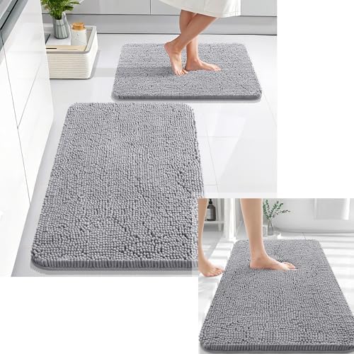 OLANLY Chenille Bath Mat and Bathroom Rugs Sets 2 Piece, Bath Mat Size