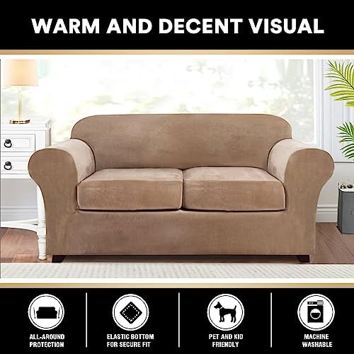 PrinceDeco Velvet Couch Cover Loveseat Covers for 2 Cushion Couch
