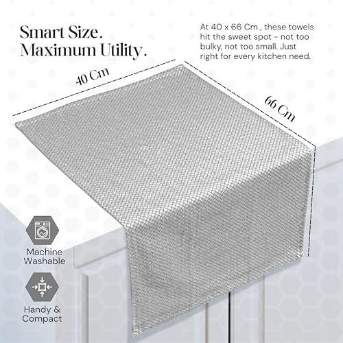 Grey Honeycomb Kitchen Towels 12 Pack, 16x26 Inch, 100% Cotton, Fast