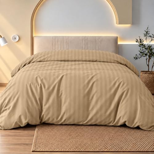 Egyptian Cotton Duvet Cover, Hotel Bedding, King, Beige Striped