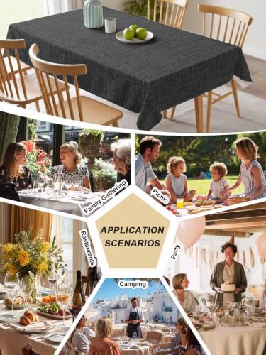 Dark Grey Linen Pattern Rectangle Tablecloth 60 x 120 Inches Country