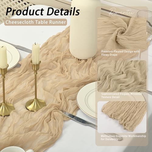 8 Pack Beige Cheesecloth Table Runner 17x108 inch Boho Gauze Cheese