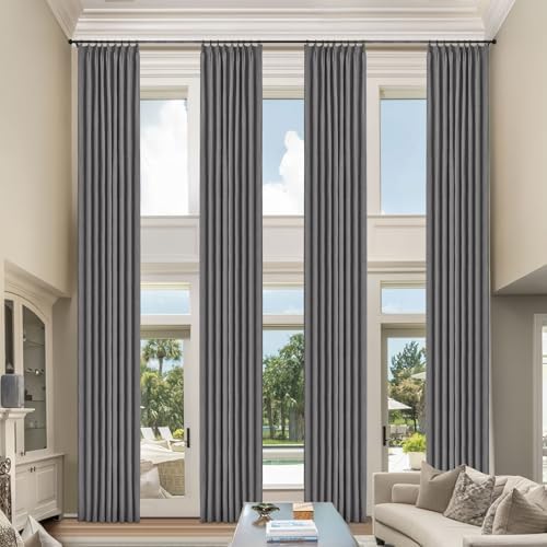 Macochico 52" Wx108 L Pinch Pleated Linen Curtains 100% Light Blocking
