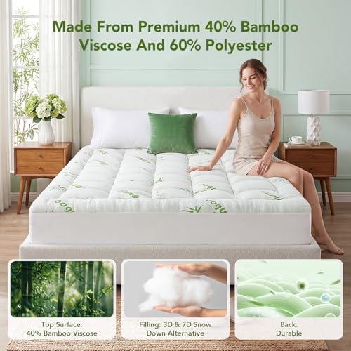 Queen Size Mattress Topper Viscose Made from Bamboo, Extra Thick