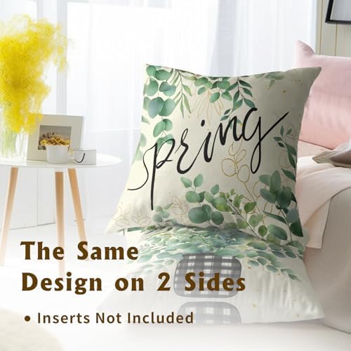 Spring Eucalyptus Leaf Pillowcase Set of 2 Black and White Plaid Decor