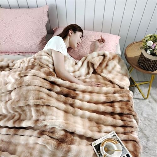 Luxury Faux Fur Throw Blanket, Ultra Cozy Soft Fluffy Fuzzy Blanket