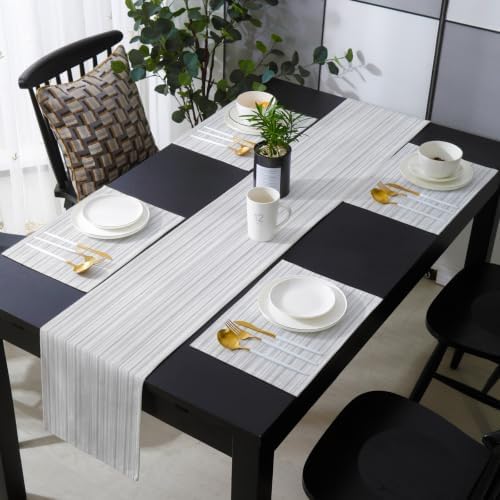 Modern Light Gray Lines Table Runner and Placemats Set of 4 Vintage