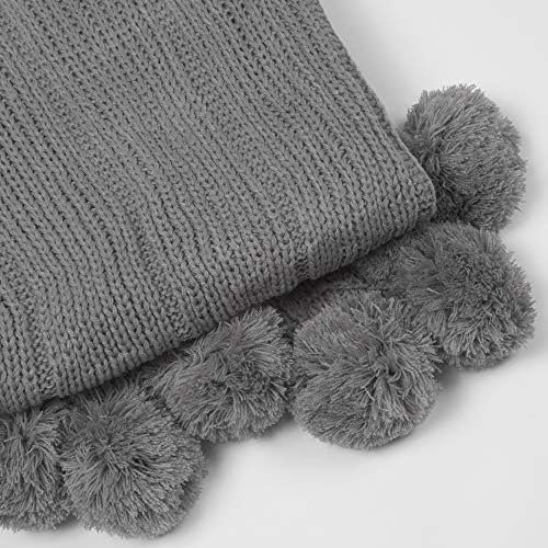 Home Fashion Knitted Pom Throw - Grey - 50" W x 60" L - (1 Throw)