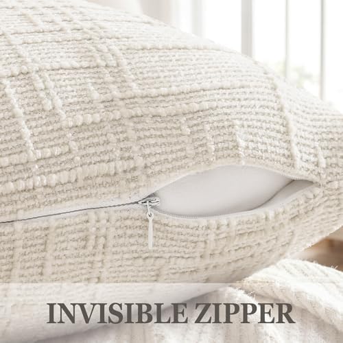 Pallene Cream White Textured Chenille Throw Pillow Covers 12x20 Set of