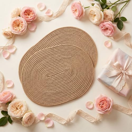 8 Pack Braided Oval Tablemats, 15.5 x 11.6 Inches Boho Oval Table Mats