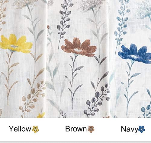 July Joy Printed Sheer Curtains Linen Textured for Living Room Floral