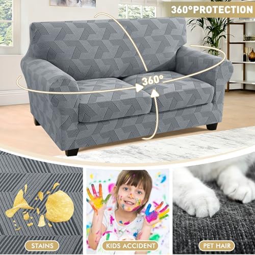 JIVINER 3 Pieces Couch Cover for 2 Extra Large Cushion Couch, Stretch