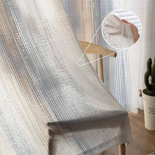 Beige Gray Sheer Curtains 63 Inches Length 2 Panels Set, Window Sheer